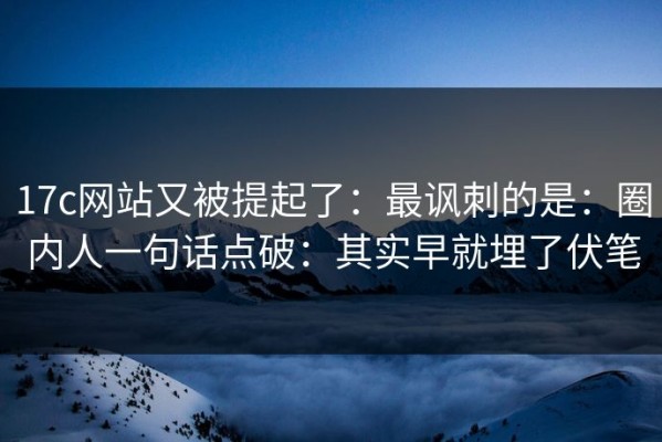 17c网站又被提起了：最讽刺的是：圈内人一句话点破：其实早就埋了伏笔