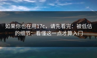 如果你也在用17c，请先看完：被低估的细节：看懂这一点才算入门