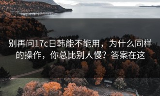 别再问17c日韩能不能用，为什么同样的操作，你总比别人慢？答案在这