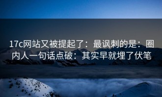 17c网站又被提起了：最讽刺的是：圈内人一句话点破：其实早就埋了伏笔