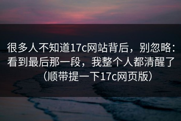很多人不知道17c网站背后，别忽略：看到最后那一段，我整个人都清醒了（顺带提一下17c网页版）