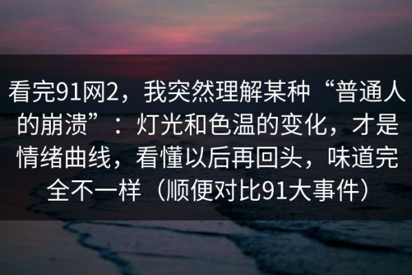 看完91网2，我突然理解某种“普通人的崩溃”：灯光和色温的变化，才是情绪曲线，看懂以后再回头，味道完全不一样（顺便对比91大事件）