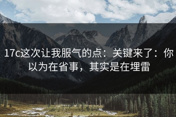 17c这次让我服气的点：关键来了：你以为在省事，其实是在埋雷