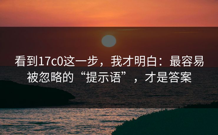 看到17c0这一步，我才明白：最容易被忽略的“提示语”，才是答案