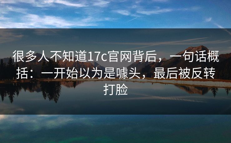 很多人不知道17c官网背后，一句话概括：一开始以为是噱头，最后被反转打脸