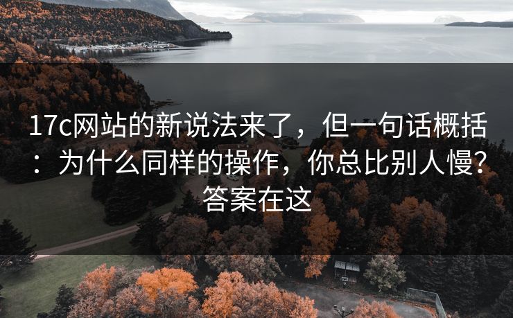 17c网站的新说法来了，但一句话概括：为什么同样的操作，你总比别人慢？答案在这