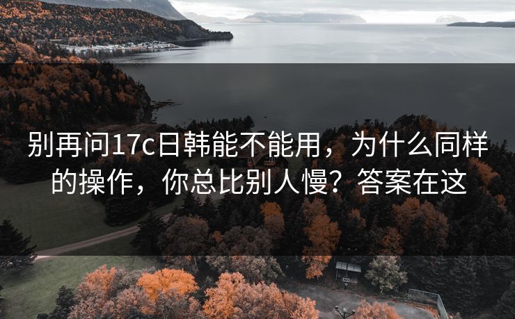 别再问17c日韩能不能用，为什么同样的操作，你总比别人慢？答案在这