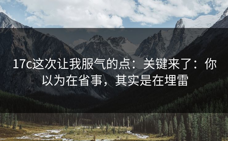 17c这次让我服气的点:关键来了:你以为在省事,其实是在埋雷 17c这次让我服气的点:关键来了:你以为在省事,其实是在埋雷